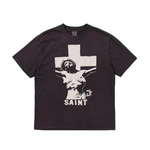 Saint Michael Cross Printed Short Sleeve Washed Old Cotton Round Neck T-Shirt