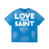 Saint Michael Letters Printed Short Sleeve Washed Old Cotton Round Neck Causal T-Shirt