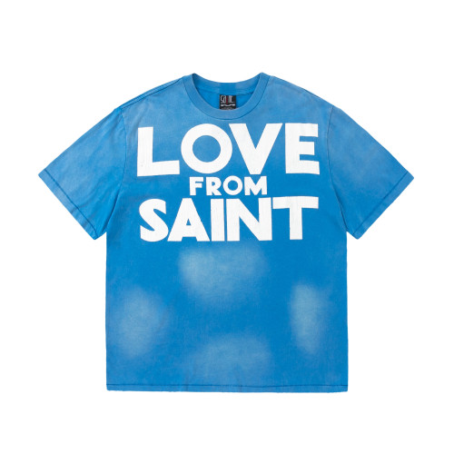 Saint Michael Letters Printed Short Sleeve Washed Old Cotton Round Neck Causal T-Shirt