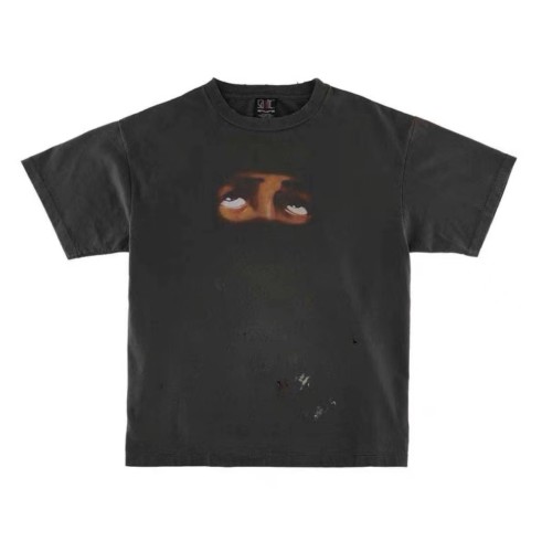 Saint Michael Eye Printed Short Sleeve Washed Old Round Neck Loose T-Shirt