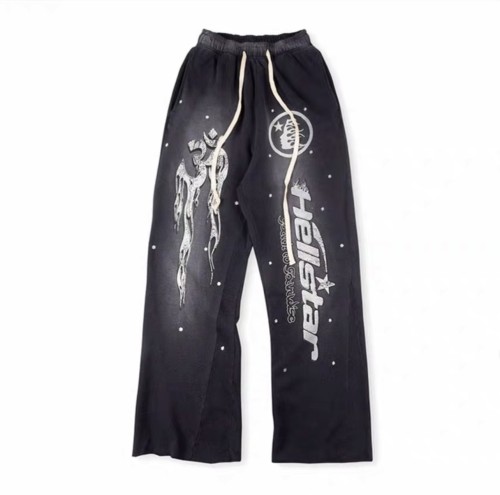 Hellstar Black Flame Printed Pants Vintage Washed Old Casual Sports Sweatpants
