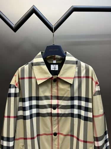 Burberry Unisex Label Long Shirt Thin Plaid Trench Coat