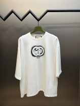 Gucci Sprayed Double GG Printed Short Sleeves Unisex Knit Cotton Casual T-Shirts