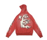 Hellstar Flame Printed Hoodie Vintage Pullover Washed Old Red Loose Sweatshirts