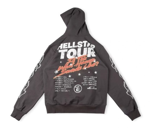 Hellstar Tour Flame Graffiti Printed Hoodie Unisex Pullover Washed Old Casual Loose Sweatshirts