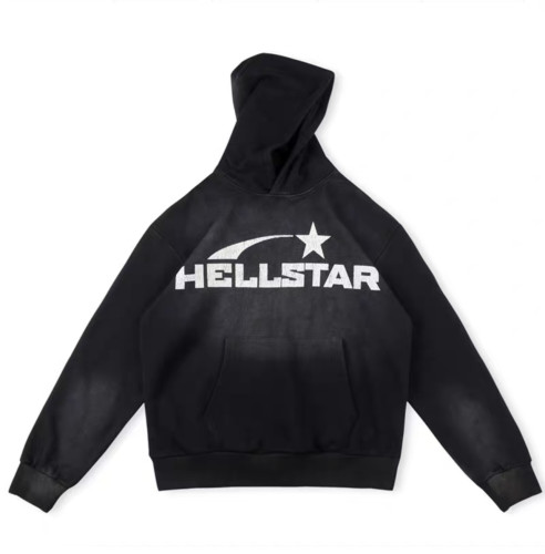 Hellstar Printed Hoodie Pullover Washed Old Black Sports Sweatshirts
