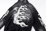 Hellstar Black Flame Printed Hoodie Vintage Pullover Washed Old Loose Sweatshirts