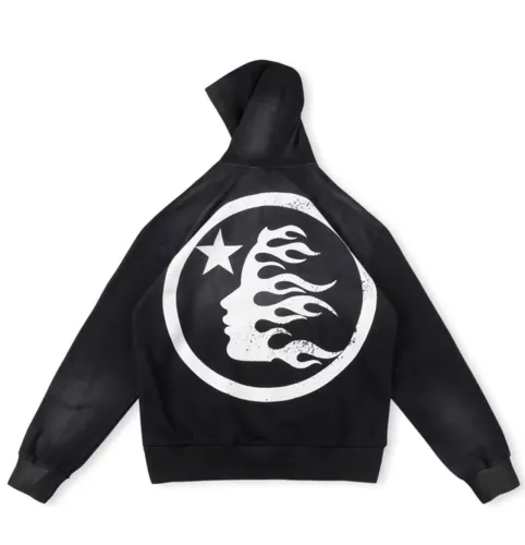 Hellstar Printed Hoodie Pullover Washed Old Black Sports Sweatshirts
