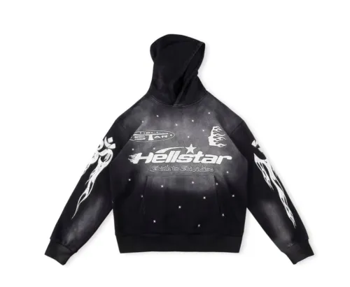 Hellstar Black Flame Printed Hoodie Vintage Pullover Washed Old Loose Sweatshirts
