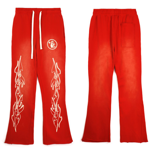 Hellstar Red Flare Printed Pants Vintage Washed Old Casual Sports Sweatpants
