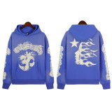 Hellstar Blue Yoga Printed Hoodie Pullover Washed Old Casual Loose Sports Sweatshirts