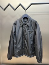 Prada Classic Triangle Logo Men Shirt Cotton-Padded Jacket Black