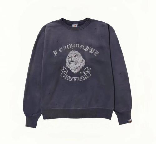 BAPE x Saint Michael GORILLA Printed Pullover Washed Old Round Neck Loose Casual Sweatshirts