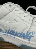 Off White Classic Unisex Leather Casual Sneakers Fashion Street Sports Board Shoes White Blue Letters