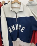 RHUDE Vintage Half Zipper Embroidered Logo Mock Neck Sweater Pullover