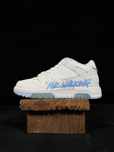 Off White Classic Unisex Leather Casual Sneakers Fashion Street Sports Board Shoes White Blue Letters