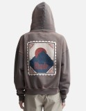 RHUDE Retro Sunset Logo Printed Hoodie Unisex Casual Washed Old Sweatshirts