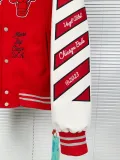 Off White Quilted Down Motorcycle Jacket Woolen Cloth Patchwork Red Baseball Jersey