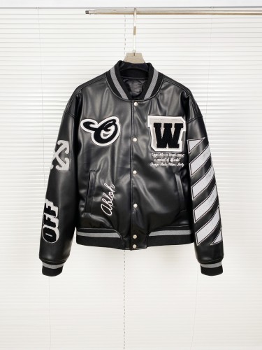 Off White Embroidered Logo Jacket Quilted Down Motorcycle Jacket