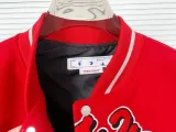 Off White Quilted Down Motorcycle Jacket Woolen Cloth Patchwork Red Baseball Jersey
