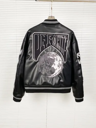 Off White Embroidered Logo Jacket Quilted Down Motorcycle Jacket