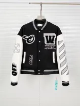 Off White Embroidered Logo Jacket Quilted Down Motorcycle Jacket Baseball Jersey