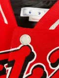 Off White Quilted Down Motorcycle Jacket Woolen Cloth Patchwork Red Baseball Jersey