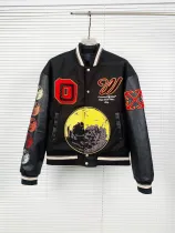 Off White Embroidered Logo Quilted Down Motorcycle Jacket Hot Diamond Patchwork Baseball Jersey