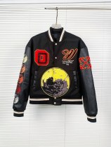 Off White Embroidered Logo Quilted Down Motorcycle Jacket Hot Diamond Patchwork Baseball Jersey