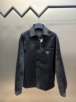 Prada Classic Triangle Logo Men Black Velvet Shirt Jacket