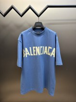 Balenciaga Haze Blue Vintage Tape Print Short Sleeve Unisex Oversize Casual T-Shirts