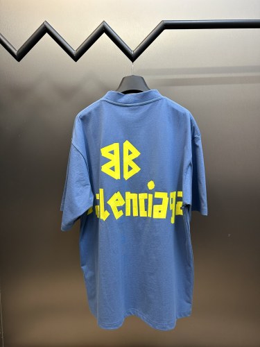 Balenciaga Haze Blue Vintage Tape Print Short Sleeve Unisex Oversize Casual T-Shirts