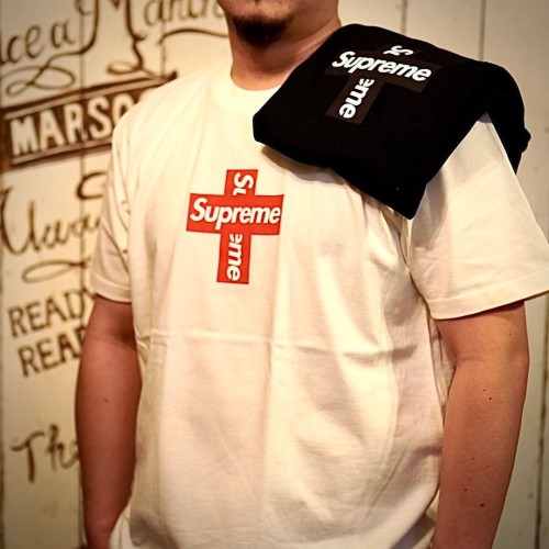 Supreme Cross Box Logo Tee Short Sleeve Unisex Street Casual T-shirts
