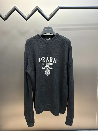 Prada Classic Simplicity Jacquard Knitting Wool Sweater Pullover Unisex Embroidery Sweater