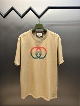 Gucci Sprayed Double GG Printed Short Sleeves Unisex Knit Cotton Casual T-Shirts