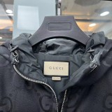 Gucci Classic Unisex Double GG Full Logo Jacquard Print Zipper Hooded Down Jacket