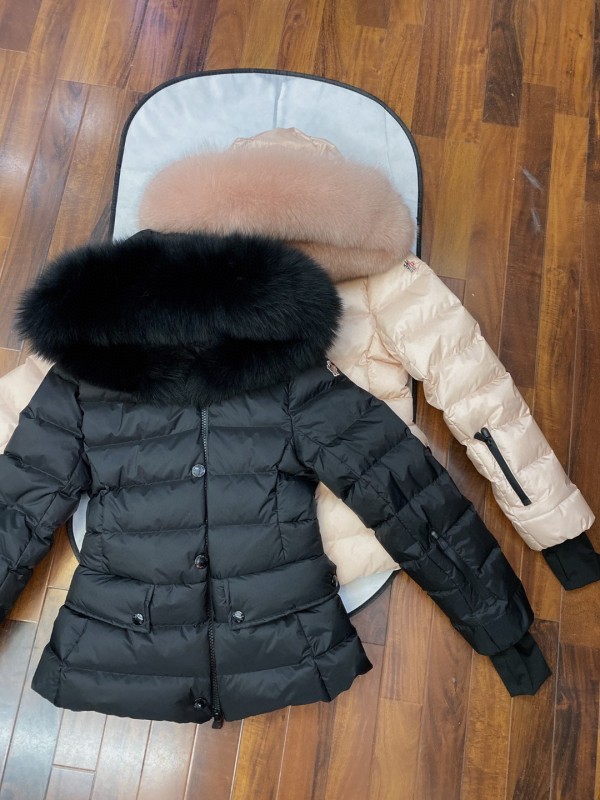 Moncler Women Waist Collection Small Buckle Short Down Jacket Full Zip Fox Hoodie Down Jacket