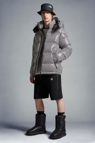 Moncler Houndstooth Classic Fashion Down Jacket Unisex Full Zip Hoodie Down Coats