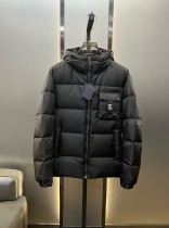 Prada Classic Re-Nylon Jacquard Fashion Down Jacket Men Full Zip Hoodie Down Jacket Coat