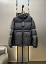 Louis Vuitton Classic Monogram Jacquard Down Jacket Men Casual Full Zip Hoodie Down Jacket
