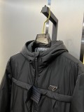 Prada Classic Fashion Windbreak Down Jacket Men Full Zip Hoodies Down Coat