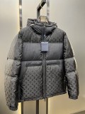 Louis Vuitton Classic Monogram Jacquard Down Jacket Men Casual Full Zip Hoodie Down Jacket