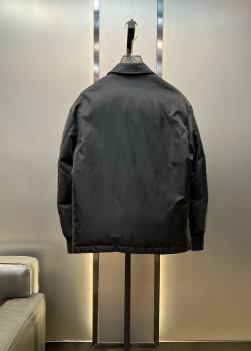 Prada Classic Re-Nylon Jacquard Fashion Down Jacket Men Full Zip Lapel Down Jacket Coat