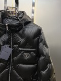 Prada Classic Re-Nylon Jacquard Down Jacket Unisex Enamel Metal Triangle Logo Casual Hoodie Down Jacket