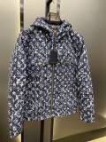 Louis Vuitton Classic Full LV Logo Jacquard Down Jacket Men Casual Full Zip Hoodie Down Jacket