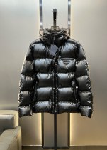 Prada Classic Re-Nylon Jacquard Down Jacket Unisex Cupping Letter Logo Casual Hoodie Down Jacket