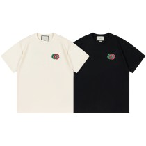 Gucci Embroidery Logo Short Sleeve Unisex Casual Cotton T-Shirts