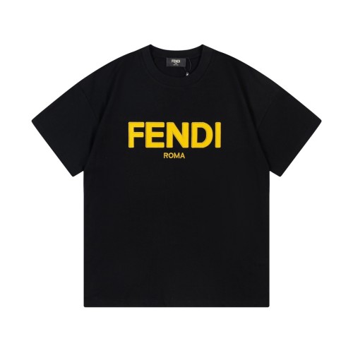 Fendi Letters Print Logo Short Sleeve Unisex Casual Cotton T-Shirts
