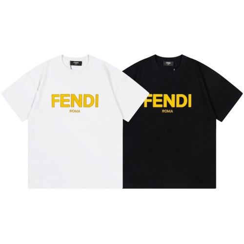 Fendi Letters Print Logo Short Sleeve Unisex Casual Cotton T-Shirts