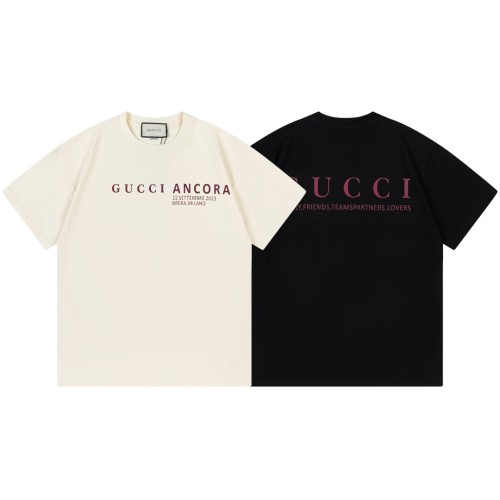 Gucci Letters Print Logo Short Sleeve Unisex Casual Cotton T-Shirts